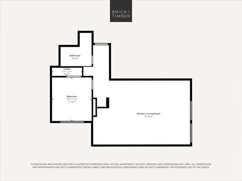 Floor plan for 1 bed, 1 bath, 612 sqft